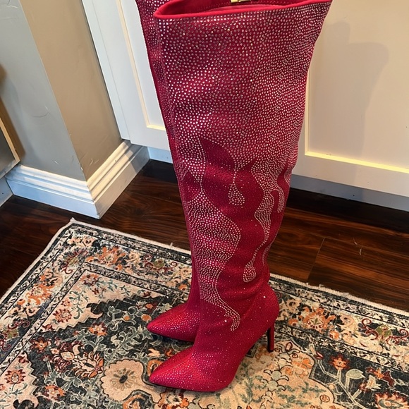 NWOT HOT Pink Suede and Rhinestone Women's Boots, 24" OVER THE KNEE - Picture 8 of 8